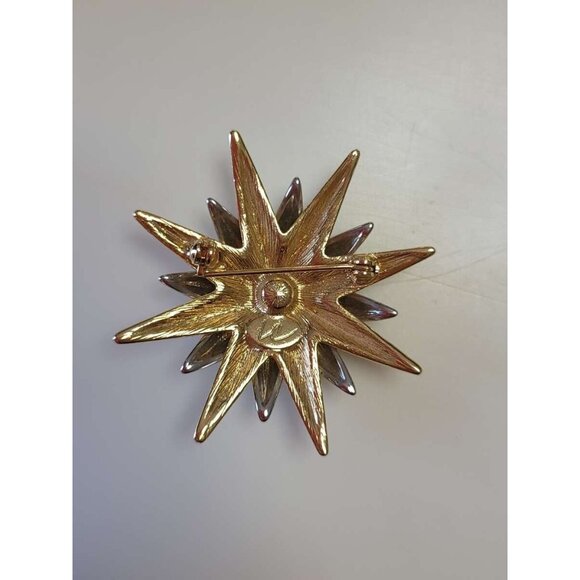 Liz Claiborne Celestial Sun Moon Brooch Sunburst Gold Silver Tone - Picture 5 of 9